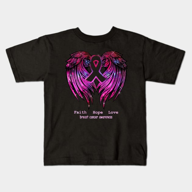 Breast Cancer Faith Hope Love Wings Kids T-Shirt by AliZaidzjzx